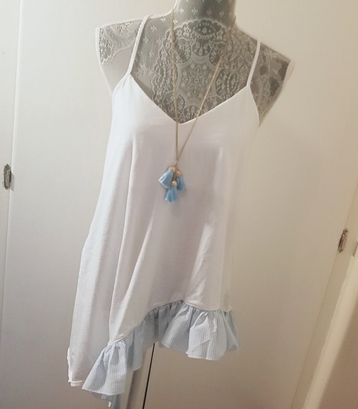 Zara White Ruffled Tank Top szL - Picture 2 of 6
